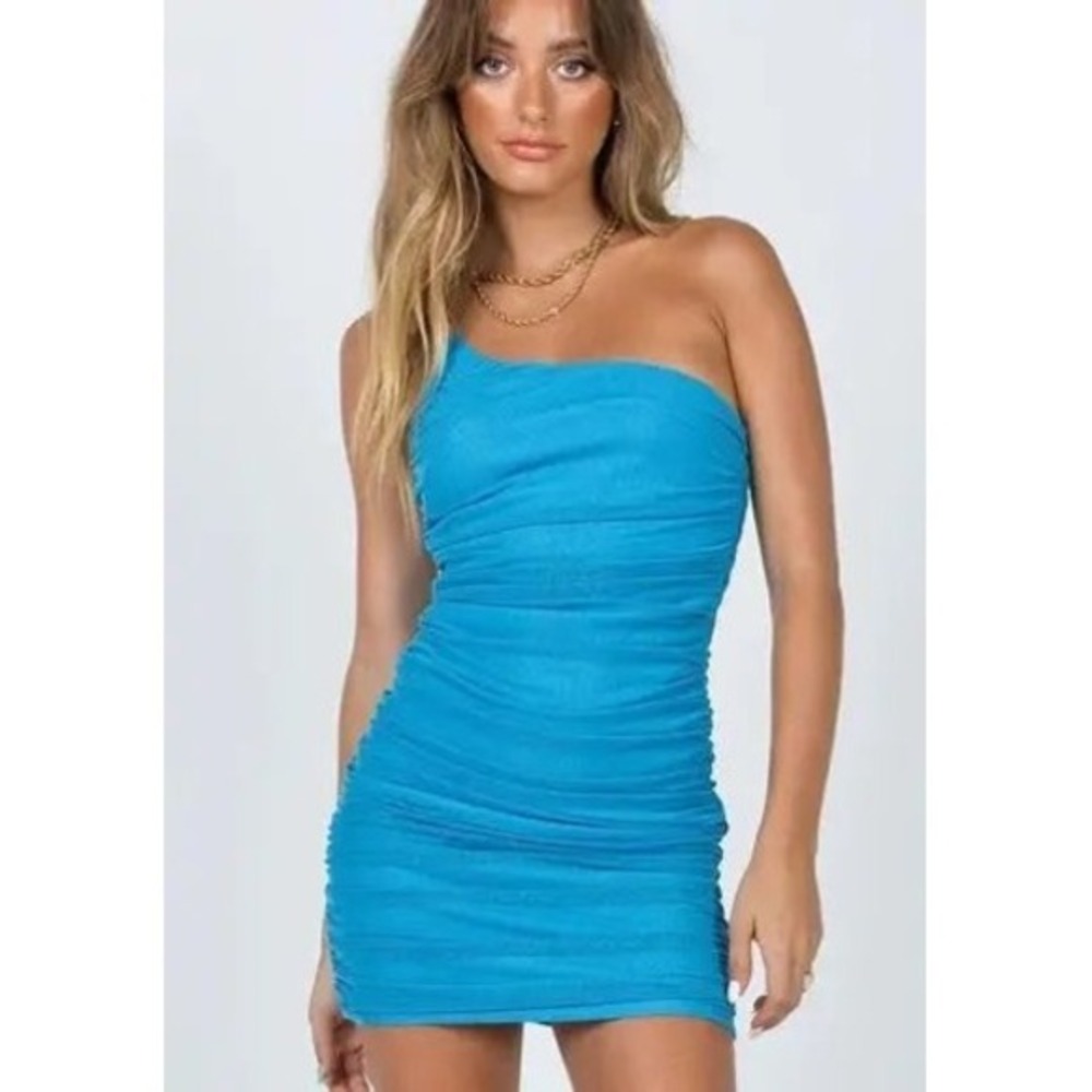 Princess Polly Bright Blue One-Shoulder Ruched Mini Dress